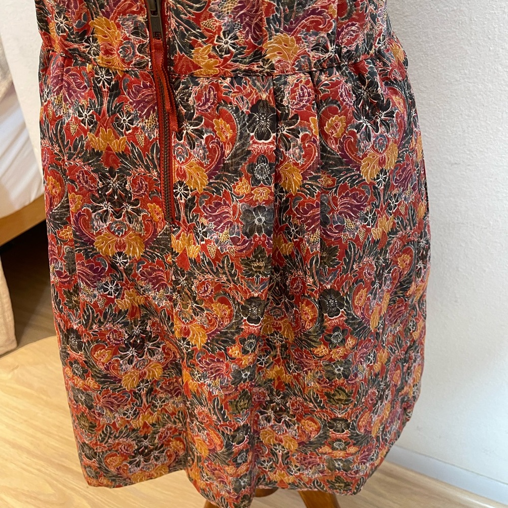 Anthropologie Rosia Brocade Red & Gold Floral Metallic Pleated Skirt - Picture 6 of 13